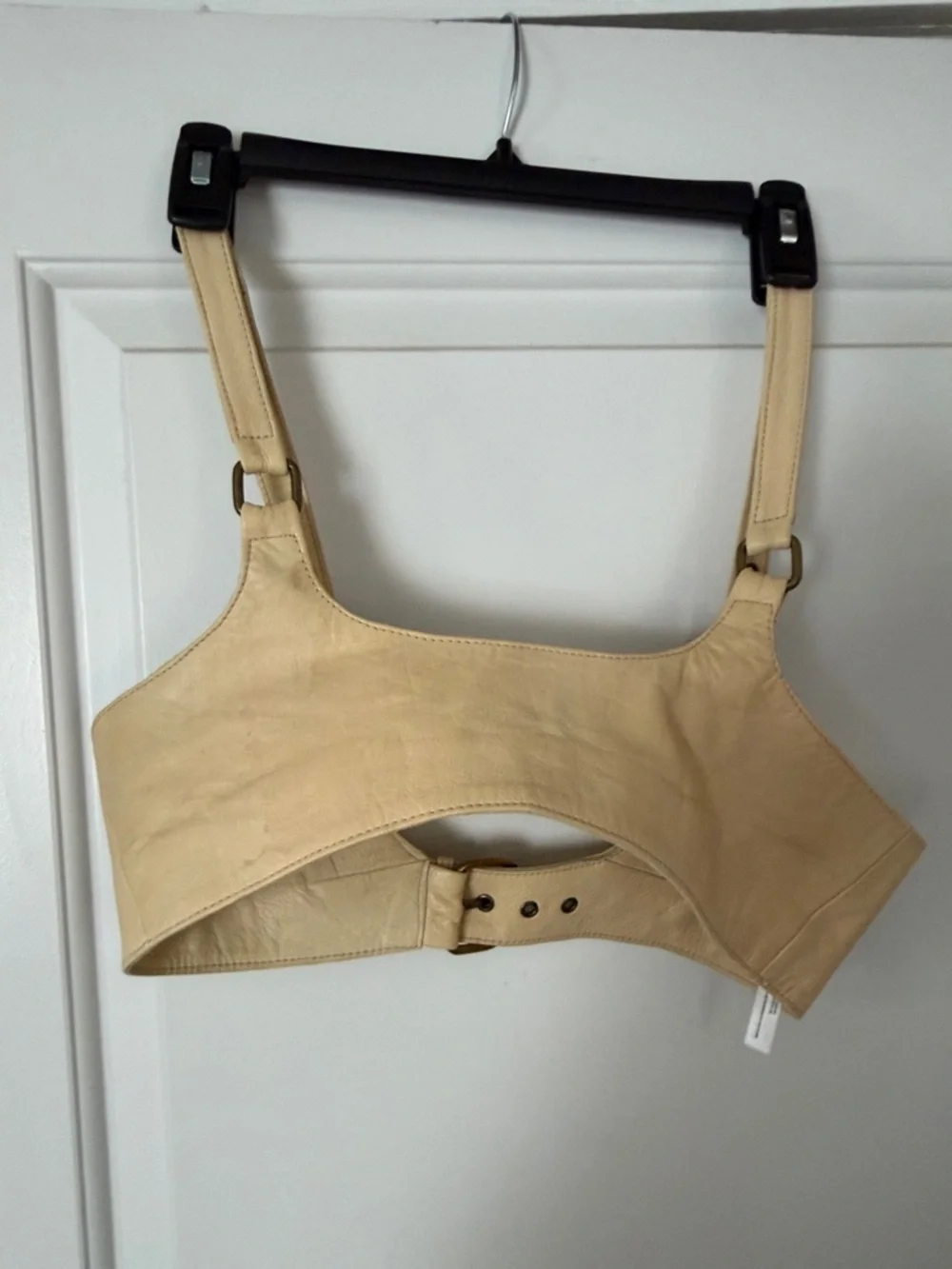 Free People Cream Leather Harness Belt with Brass Buckle - Picture 3 of 4
